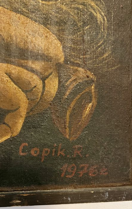 Starzec z fajką, obraz olejny na płótnie z 1976 r.