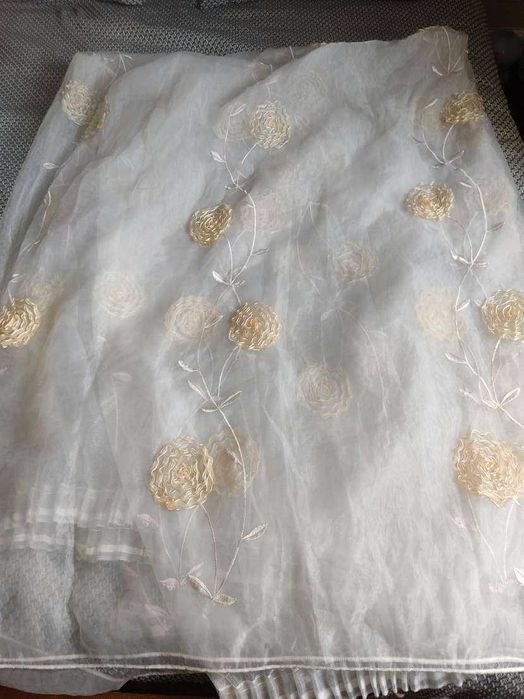 Шифоновый тюль с цветами, б/у