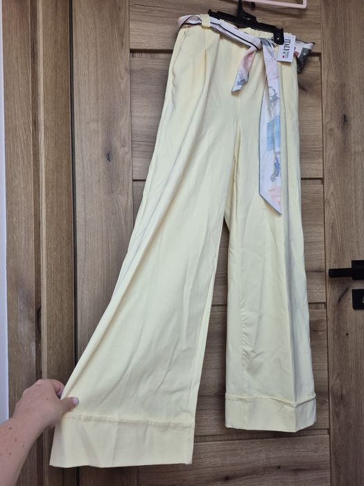 Italy Moda spodnie wide leg bananowe apaszka bawełna wiskoza UNI