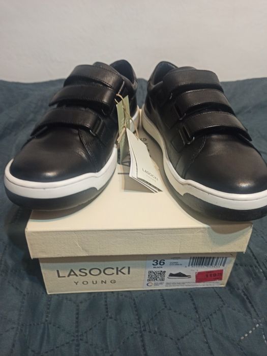 Sneakersy skórzane czarne, chłopięce, nowe, ozm. 36