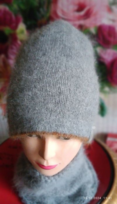 Подвійна шапочка з пуха норки