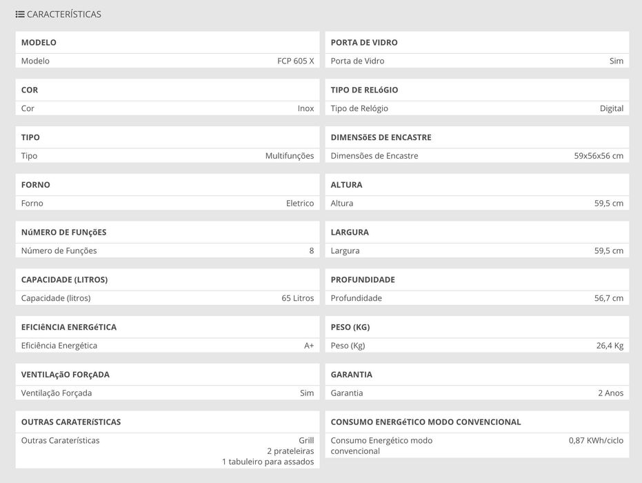 Forno Candy Encastre FCP605X