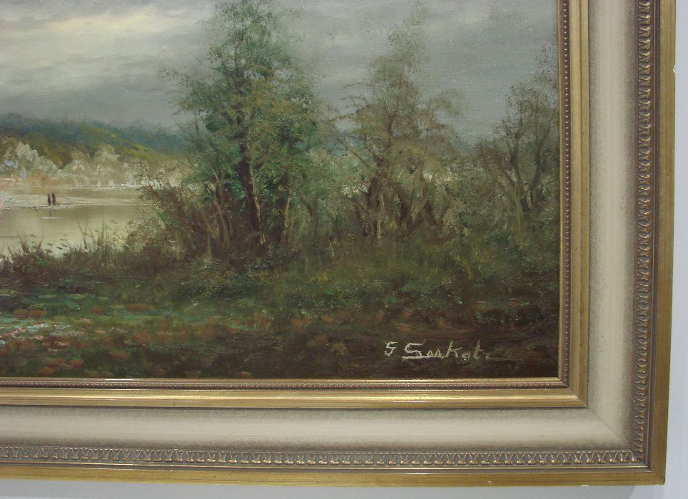 Wioska przy Rzece - Piękny Obraz na Płótnie - 135 x 75 cm G. Seekatz