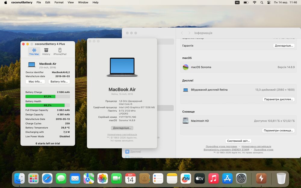 Продам MacBook Air 13” 2019p i5/8GB/128SSD