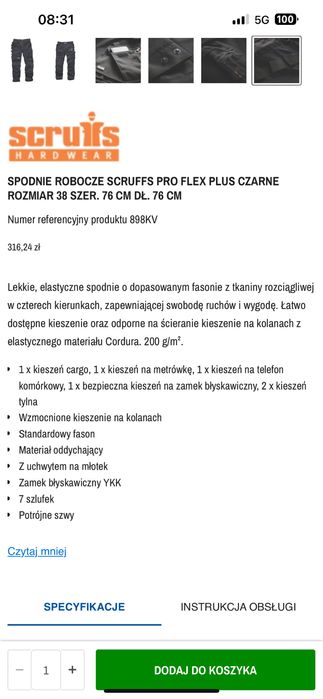 Spodnie Scruffs robocze rozm 40-42