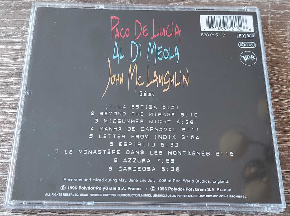 Paco De Lucía, Al Di Meola, John McLaughlin – The Guitar Trio [1996]