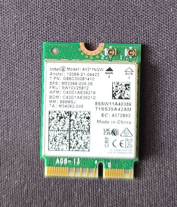Адаптер WiFi-6e Intel AX211NGW 802.11ax + Bluetooth 5.3