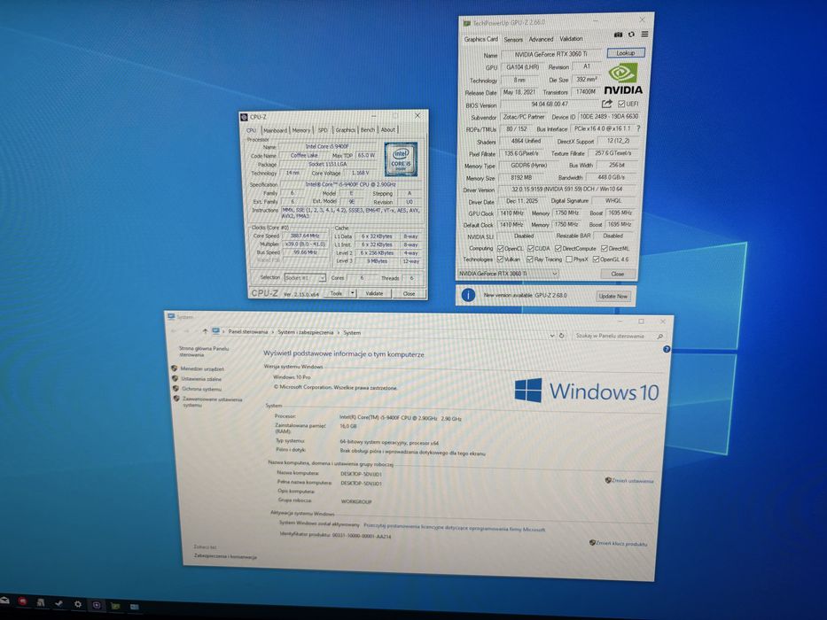 Komputer gamingowy i5-9400F / RTX 3060 Ti / 16GB RAM – gotowy do gier