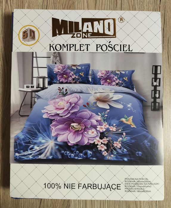 Komplet Pościeli Niebieska w Kwiaty 160x200cm, 4 częściowa