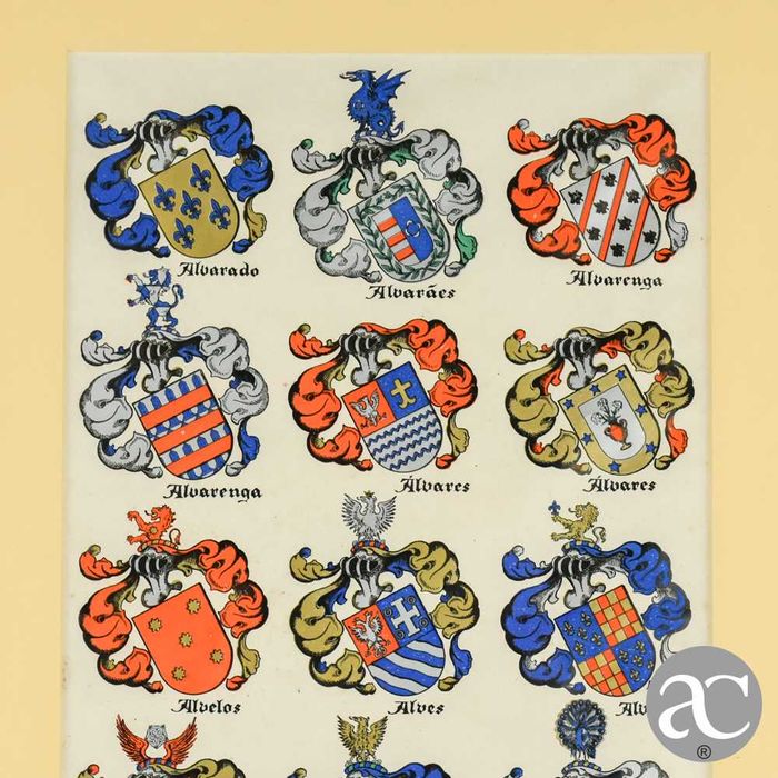 Litografia heráldica emoldurada em madeira dourada e vidro nº3