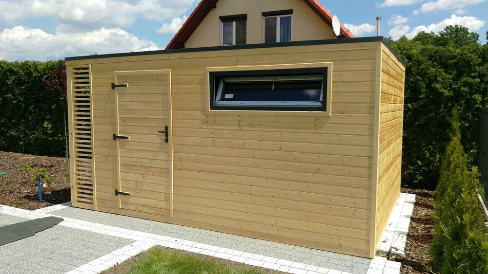 Domek narzędziowy Alex - 4,5 m x 3 m z drewutnia i podłogą