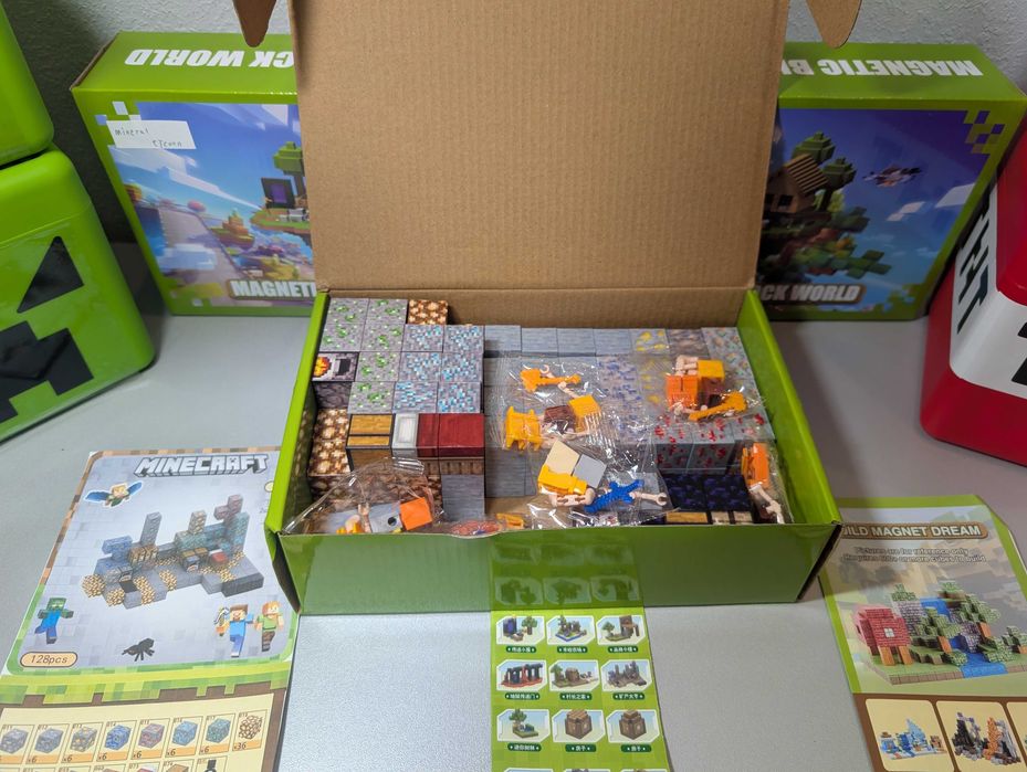 Магнітний Конструктор Minecraft 128шт + 8 Фігурок Майнкрафт Кристали