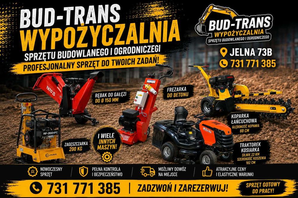 Wypożyczalnia Sprzętu Budowlanego i Ogrodniczego | BUD-TRANS | JELNA 73B