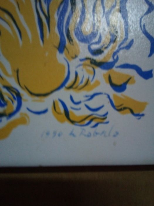 Azulejo Grande Pintura de L. Robalo 1990 numerado (Serigrafia em azule