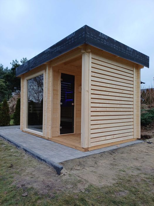 Sauna zewnętrzna z piecem harvia cylindro kamienie  przedsionek bal 58