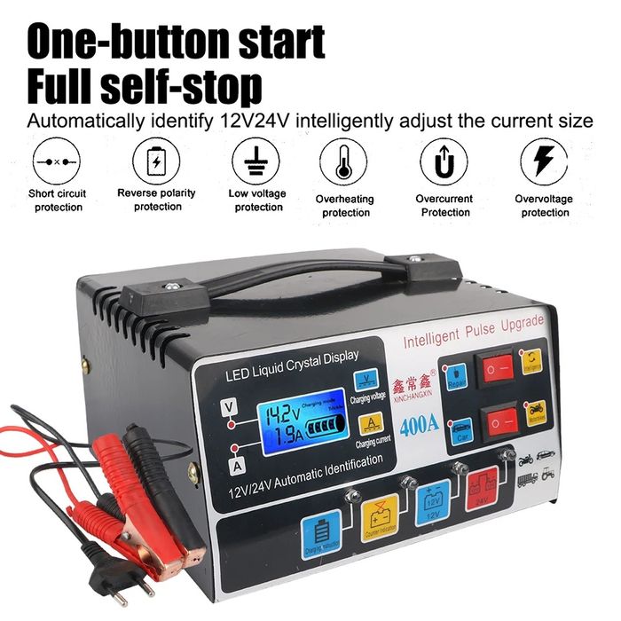 Carregador bateria auto moto pesados 400A 12/24V 400AH