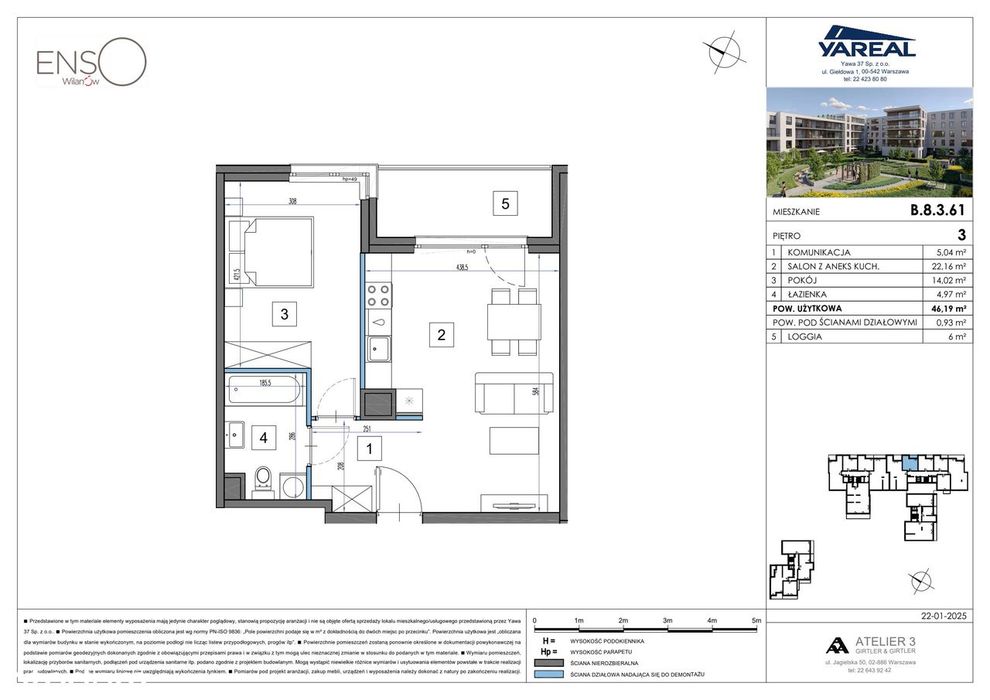 2-pokojowe mieszkanie 46 m² + loggia – pohled 2
