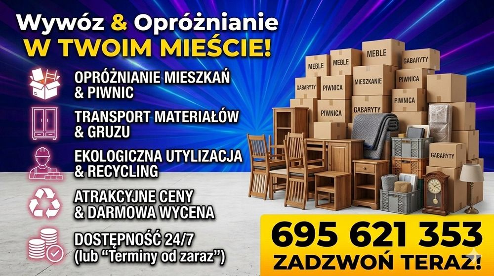 Opróżnianie mieszkań – wywóz mebli, śmieci, złomu, piwnice, transport
