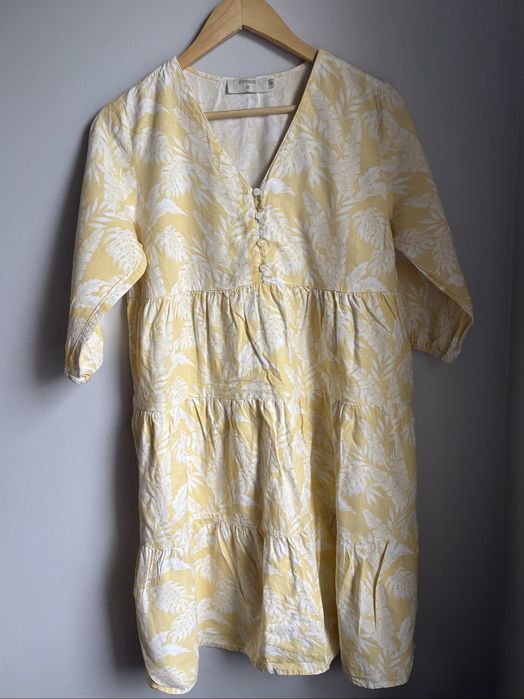 Lniana letnia sukienka we wzory w stylu boho vintage 36|S
