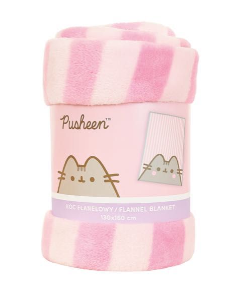 Dziecięcy kocyk Pusheen 130x160 cm różowy paski