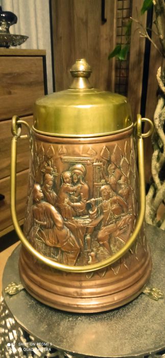 Kanka pojemnik parasolnik węglarka miedziana z pałąkiem