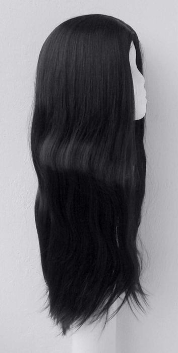 Czarna długa prosta peruka z przedziałkiem czarny długi wig cosplay