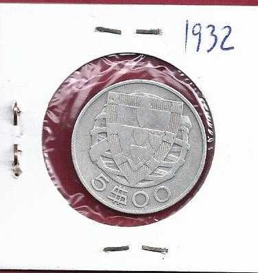 REPUBLICA  5$00   Escudos   1932  Prata