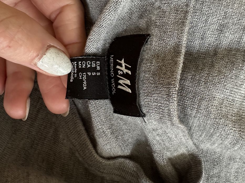 H&M 36 S merino wool 100%welna szary sweterek damski klasyk