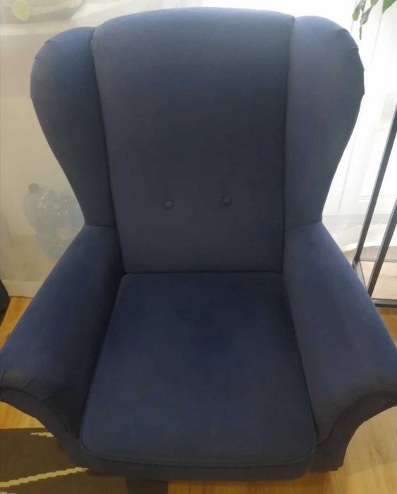 fotel typu uszak - granatowy welur