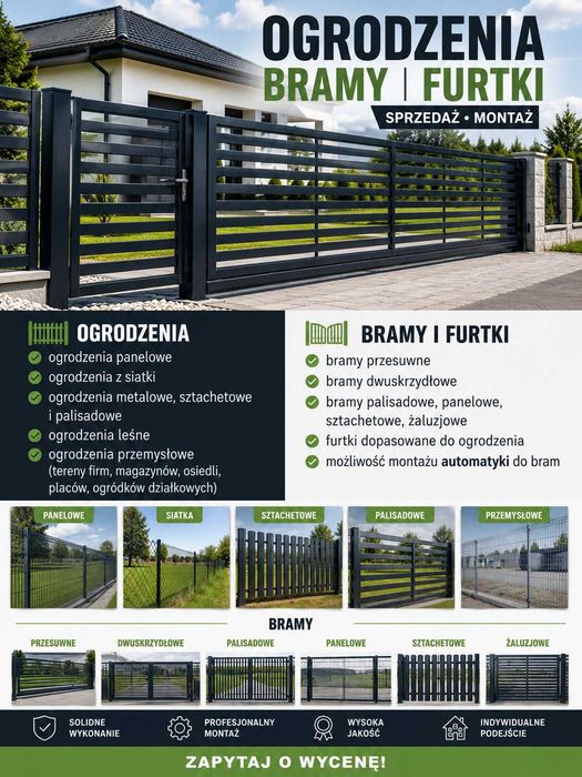 Bramy, furtki, OGRODZENIA - sprzedaż montaż | panel 3D, palisada, ogrodzenia sztachetowe, panelowe, palisadowe i z siatki