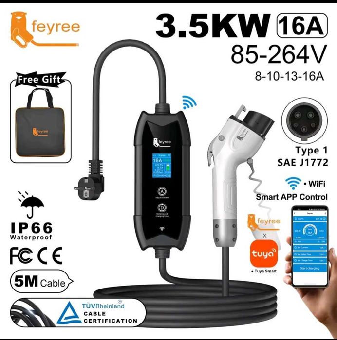 Зарядка‼️Feyree 16А / 32А Type1 / Type2 / GB/T / WiFi / Tesla для электромобиля