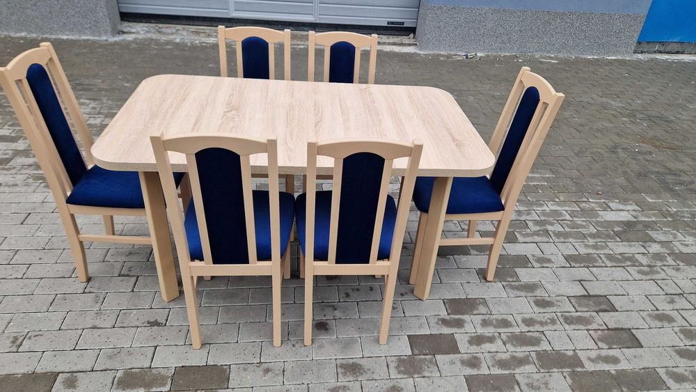 Stół 80x140-180 + 6 krzeseł, sonoma + granat , dostawa cała POLSKA