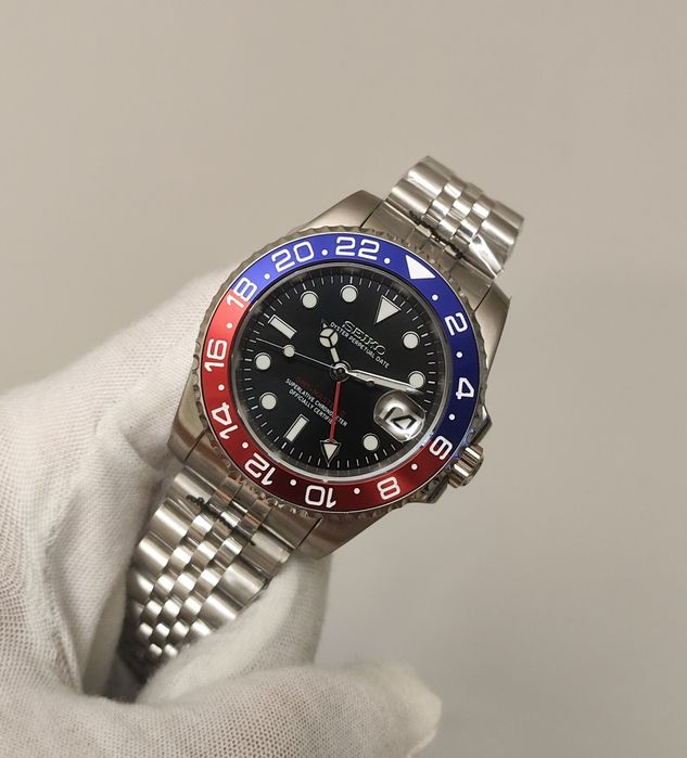 SEIKO MOD GMT Master PEPSI Czerwony Niebieski Jubilee Custom NOWY Red Blue Zegarek Męski Personalizowany