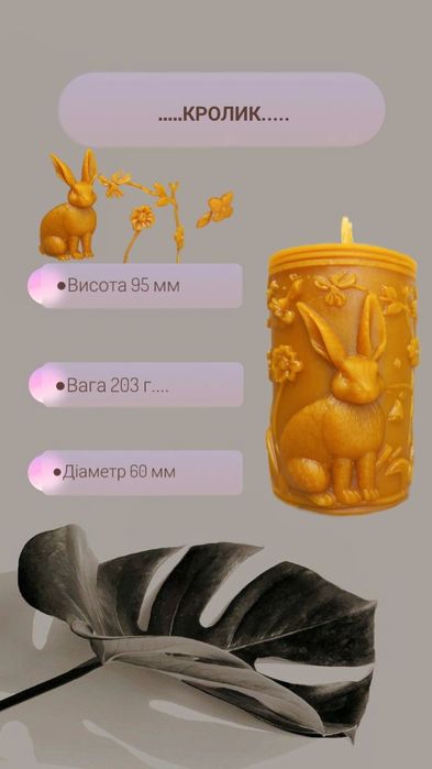 Свічка-кролик із натурального бджолиного воску