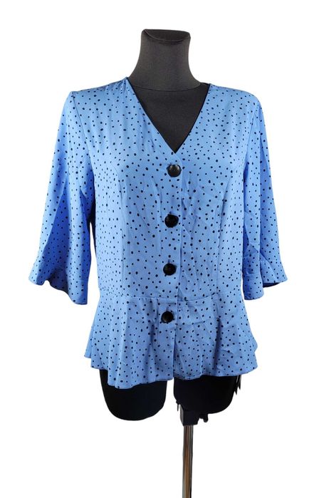 Nowa niebieska elegancka bluzka 40,L/42,XL wzór kropki