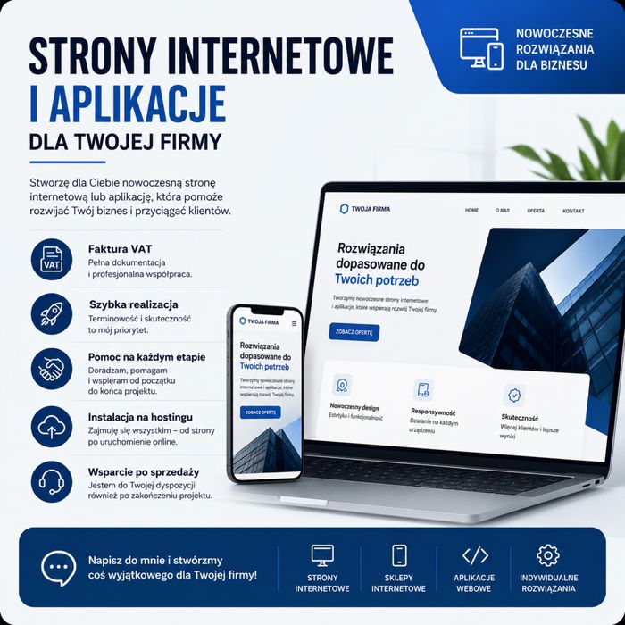 Strony internetowe | Aplikacje webowe | Automatyzacje dla firm | Faktura VAT
