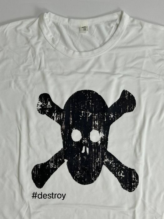 Destroy t-shirt white біла футболка з черепом архівна тішка S M L XL