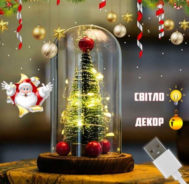Троянда та  ялинка в колбі подарунок на день закоханих велика колба