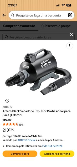 Artero Black Secador e Expulsor Profissional para Cães (1 Motor)