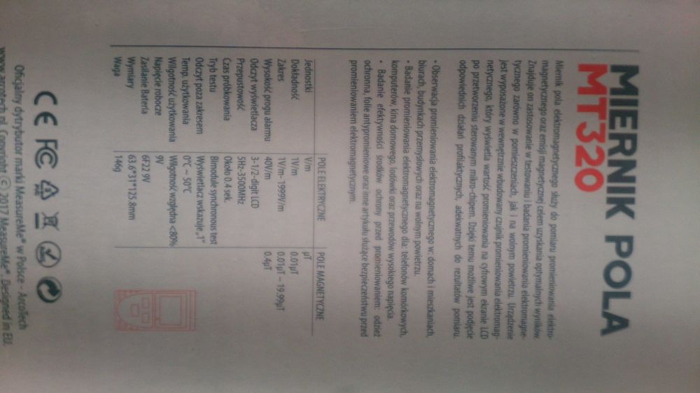 Miernik Pola Elektromagnetycznego Measureme MT320 (stan b.dobry)