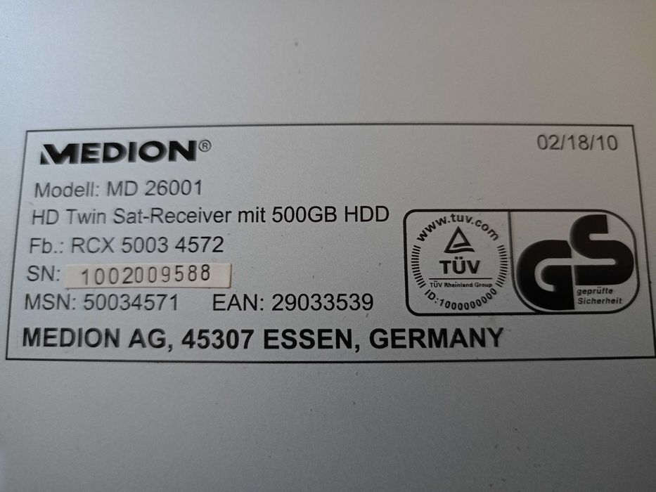 Odbiornik Satelitarny Tuner z Dyskiem Twardym 500 GB HDD MEDION