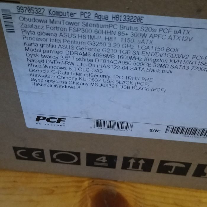 Komputer PC PC2 AQUA Nowy Fabryczna aktualizacja do Windows 10
