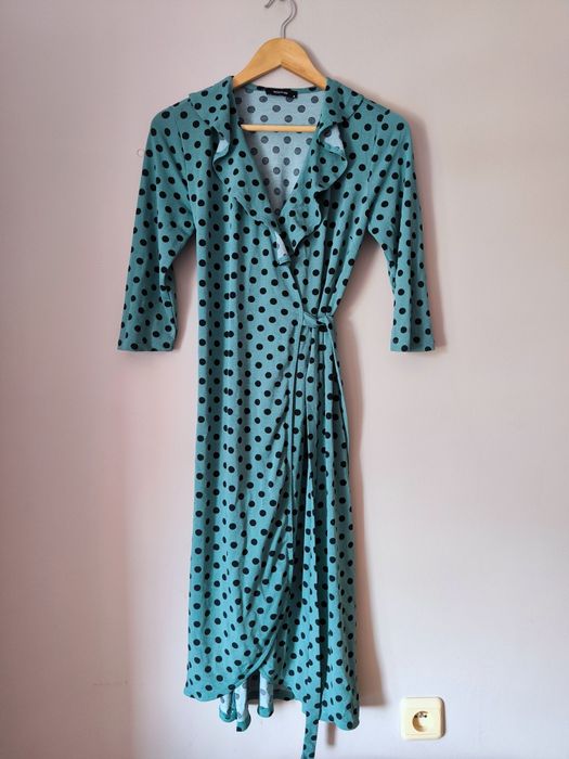 Piękna sukienka długa wiązana Reserved S w grochy retro przekładana