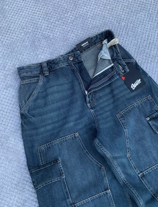 Pull & Bear Skater Fit Cargo Pants Blue плотні карго штани скейтерські