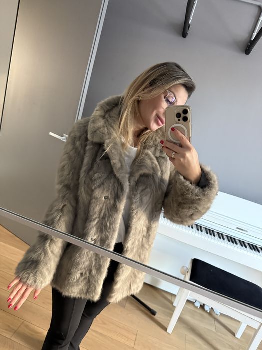 Kurtka futro naturalne z szarej norki, srebrna norka