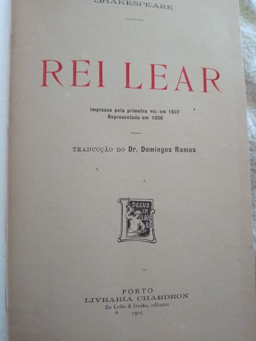 O rei Lear-Shakespeare-1905-Traduçao do .Dr Domingos .Ramos-1 ediçao 13E- Lapis antigo-3E Desde 3E