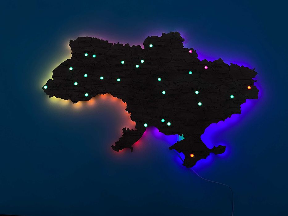 Карта тривог України | Дерев’яна карта з підсвіткою 50см х 33см