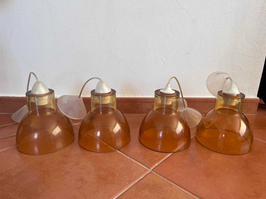 Conjunto de 4 candeeiros de teto em vidro âmbar, ideal para DIY
