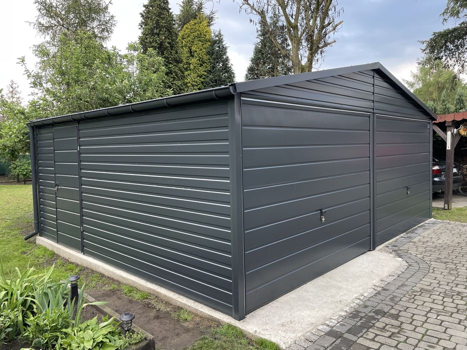 Garaż blaszany 6x5 grafit, antracyt. PROFIL OCYKOWANY.