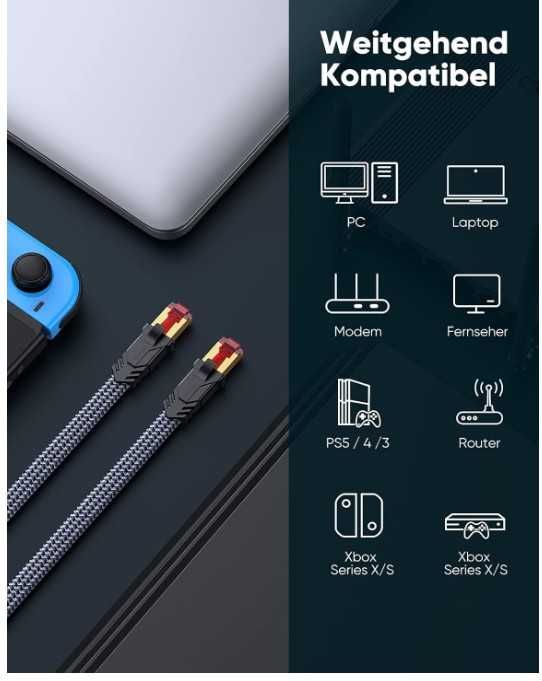 Kabel sieciowy Ethernet RJ45 Cat. 8 6m w oplocie Snowkids